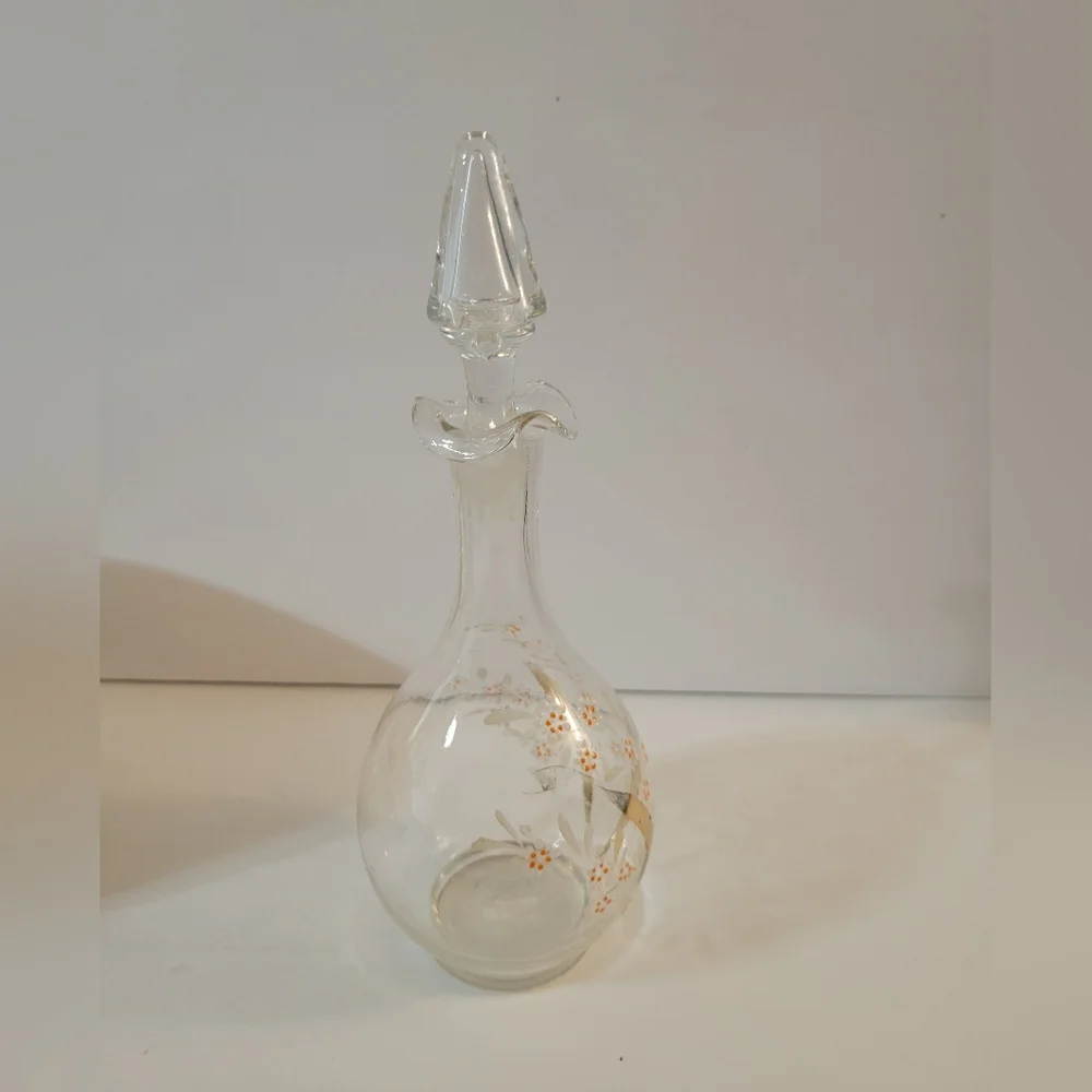 Vintage Enameled Painted Decanter Floral